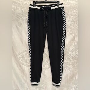 Black and White Jogger Sweatpants with Checkered Stripes Medium